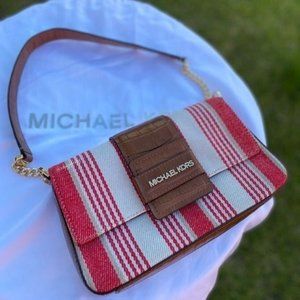 Michael Kors Sage Stripe Canvas Chain Shoulder Bag